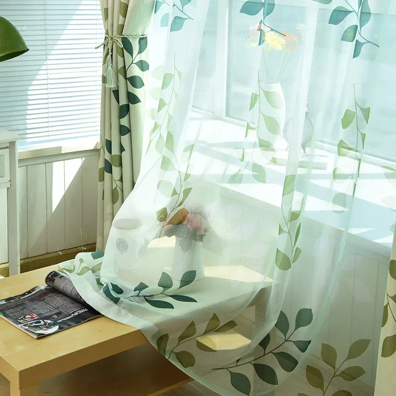 Modern Green Leaf Pattern Ready Made Custom Curtains for Living Room Bedroom Kids Children Room Home Decoration