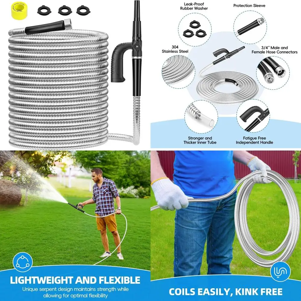 

Heavy-Duty 100ft Stainless Steel Garden Hose - Durable, Flexible, Kink-Resistant, Outdoor Water Pipe for Yard Use