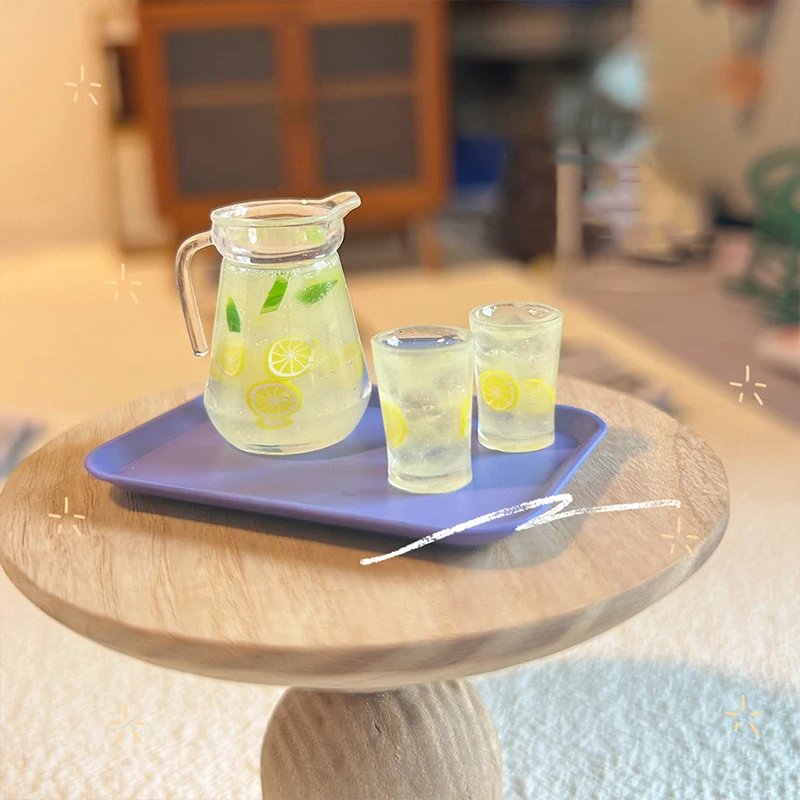 1:12 Puppenhaus Miniatur Zitronensaft Krug Tasse Set Modell Puppe Trinken Dekor Spielzeug Puppenhaus Mini Küche Szene Ornament