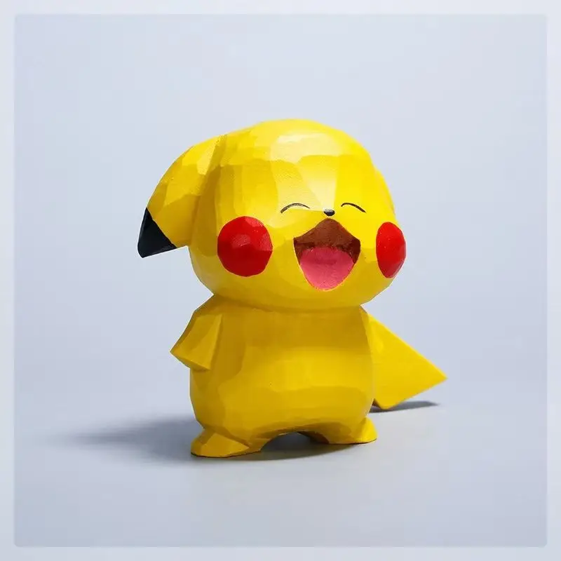 Handmade Wood Carved Pokemon Pikachu Figurine Cute Desktop Decor Computer Decoration Gift for Girlfriend Women Couples