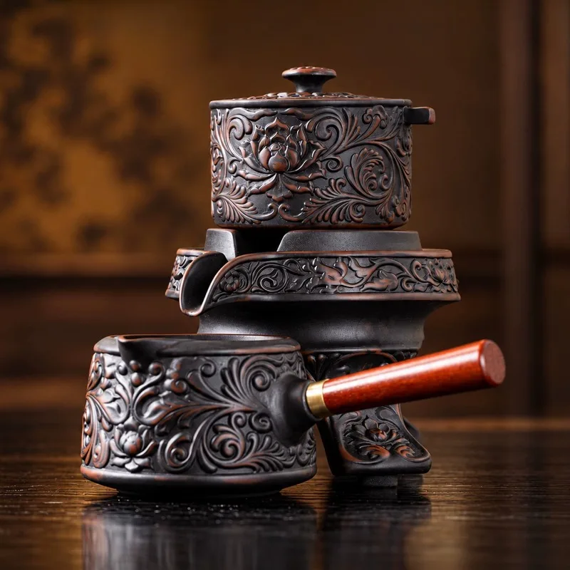 Purple Clay Kung Fu Tea Set With Twisted Lotus Design Professional Tea Brewing Tool Birthday Housewarming Gift For Seniors