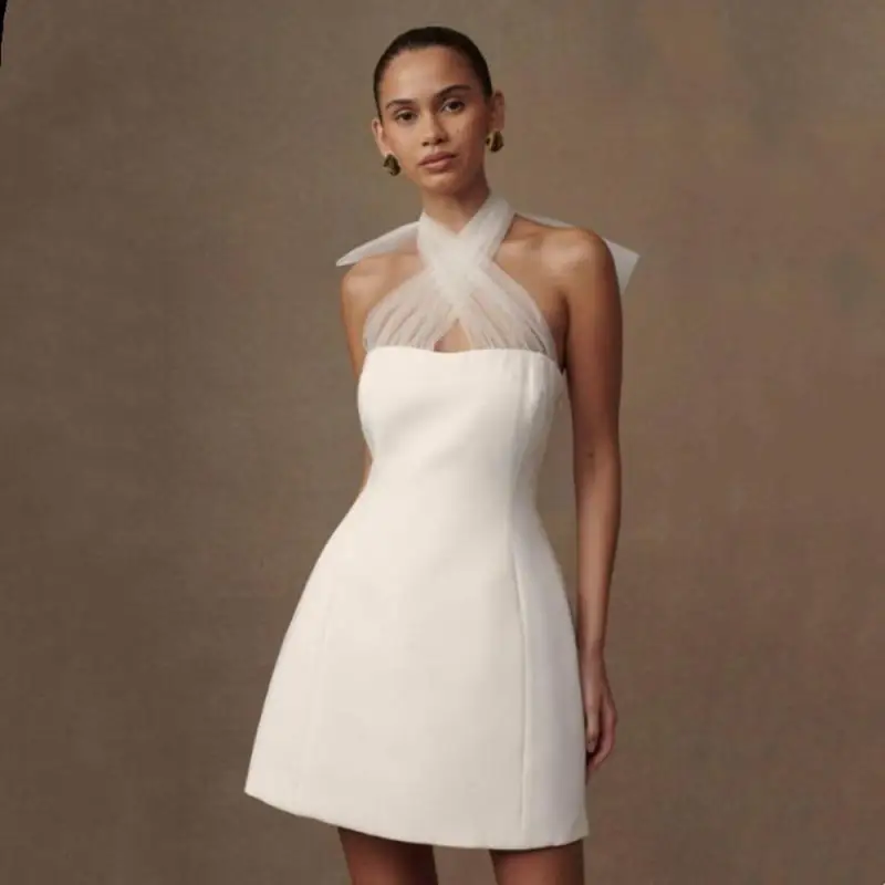 

Mini Wedding Dress A-line Dress Strapless Engagement Party Short Backless Elegant Party Small Dress Customized