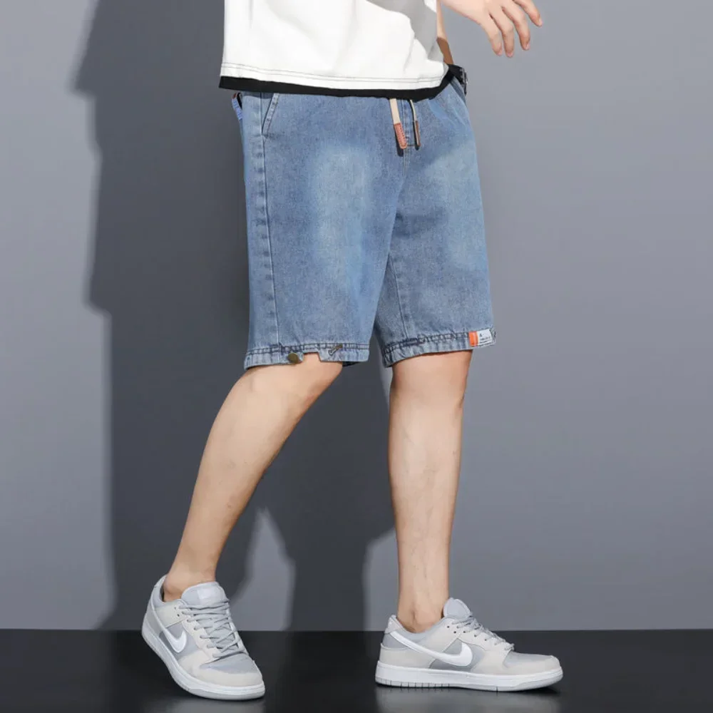 Men's Denim Shorts Summer New Elastic Waist Thin Loose Lacing Casual Pants Vintage Fashion Men Clothing pantalones hombre