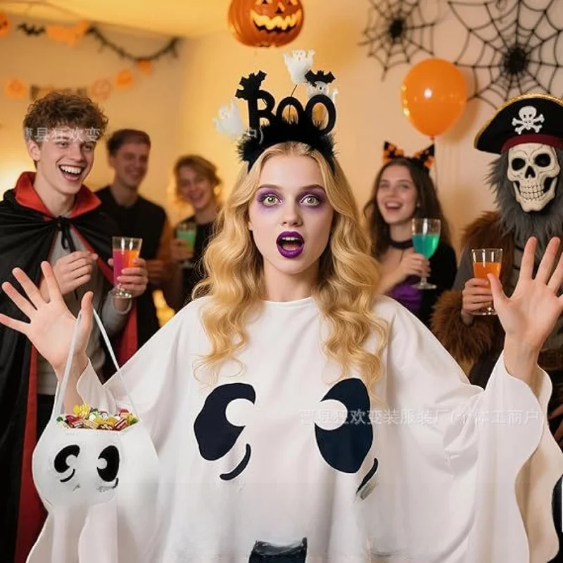 QICHE 2026 Kids Halloween Party Outfit Ghost Cape Witch Cloak Children Stage Performance Costume