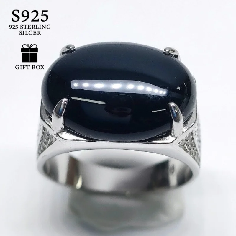 1 Pc 13*18mm Simple Four-prong Vintage Symmetrical Oval Black Agate Ring, Making It A Perfect Choice for Thanksgiving.