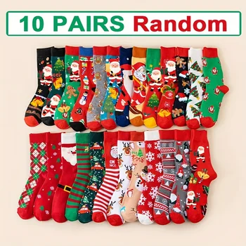 5/10Pairs Women'S Christmas Socks - Festive Santa, Reindeer, Snowman, Candy Canes - Warm…