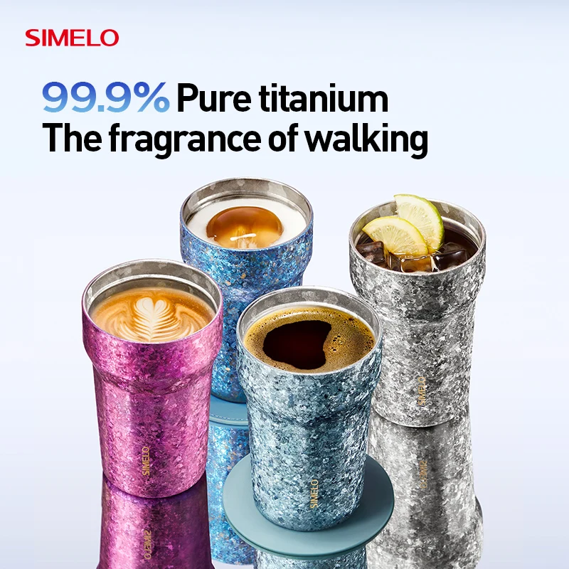 SIMELO Pure Titanium Vacuum Insulated Thermos Cup 400ml/520ml Large Capacity Titanium Thermal Travel Mug with High-End Gift Box