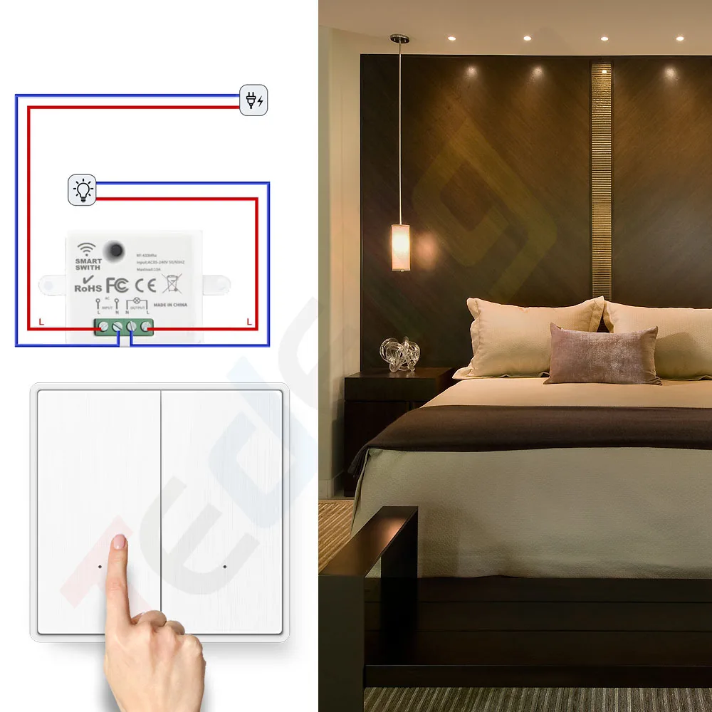 Tuya WiFi RF Light Switch Wireless Push Button Wall Switch Remote Controller,110V 220V 10A Timing Module for Alexa,Google Home