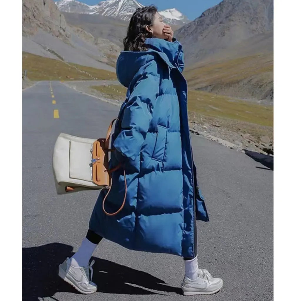 

Women's Korean Style Thickened down Cotton Outwear Loose Long Over-The-Knee Winter Fashion Trendy Bread Coat