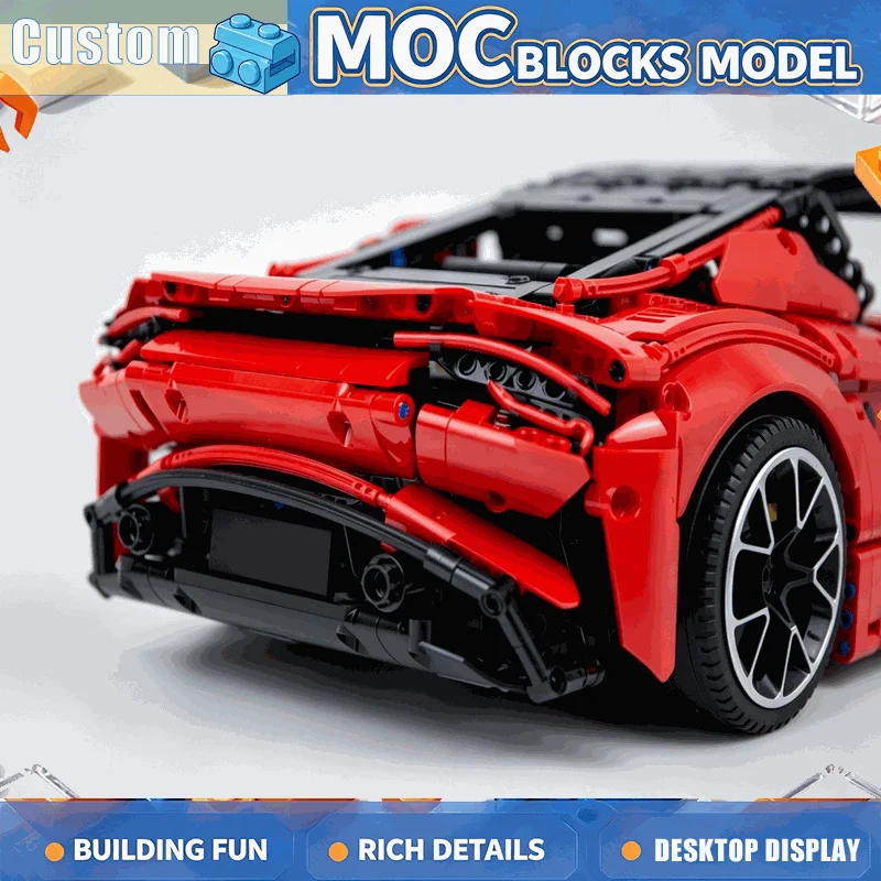 2941Pcs Red Performance Sports Car Building Blocks 1 8 Scale Vehicle Model Mechanical Design Diy Assembly Toy Collection Gift