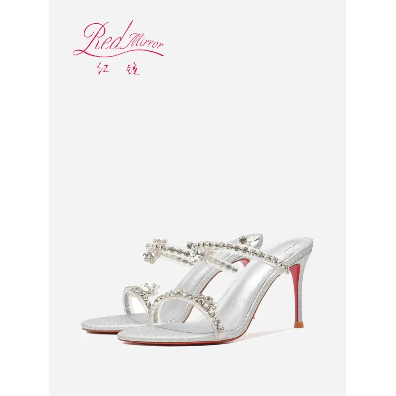 Transparent word with sandals women's summer wear 2025 new silver rhinestone fairy wind royal sister stiletto sandals