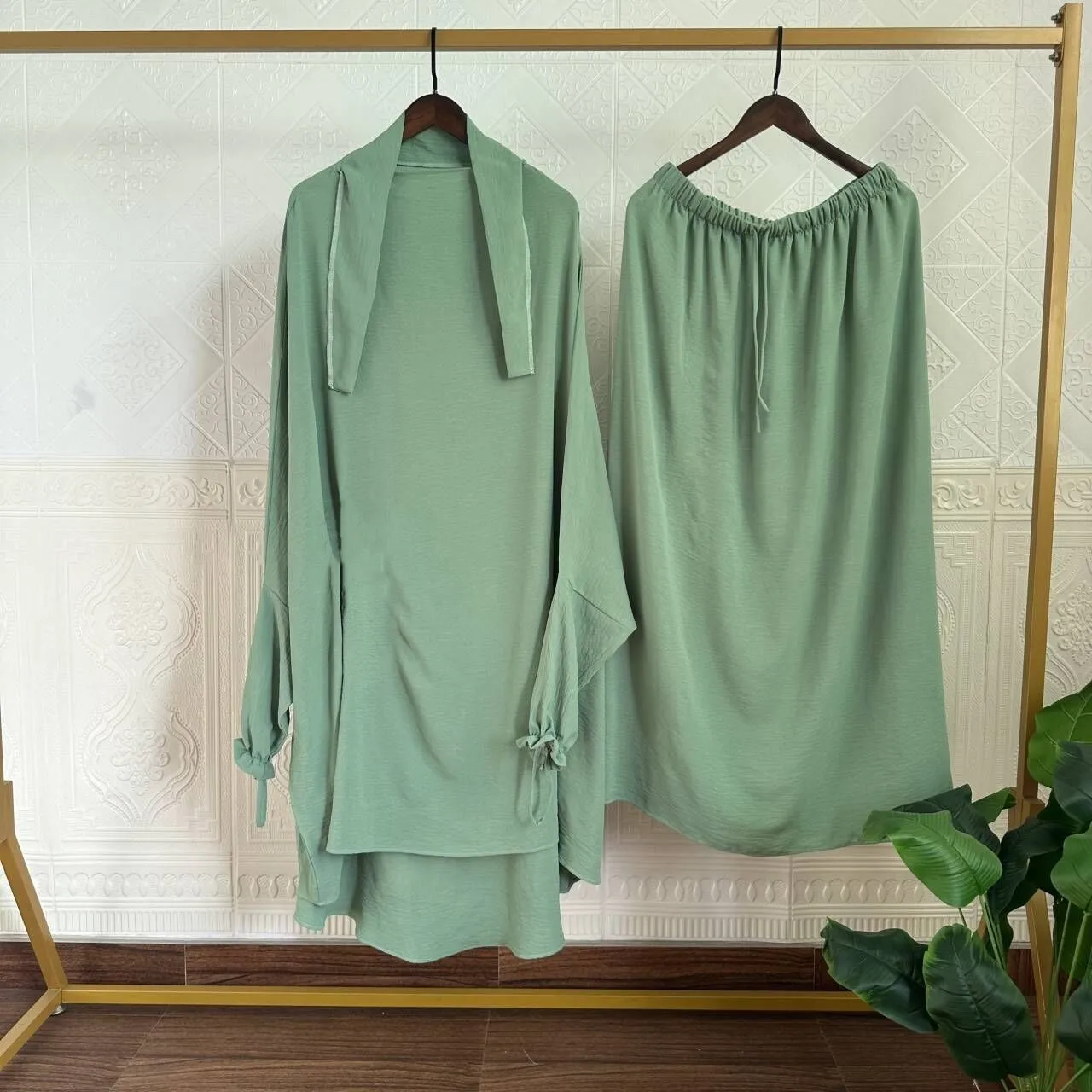 

2 шт., мусульманская женская молитвенная одежда, хиджаб с капюшоном, химар, юбка, комплект Абая, длина до щиколотки, юбка-труба, комплект арабской леди, молитва Рамадан Джеллаба