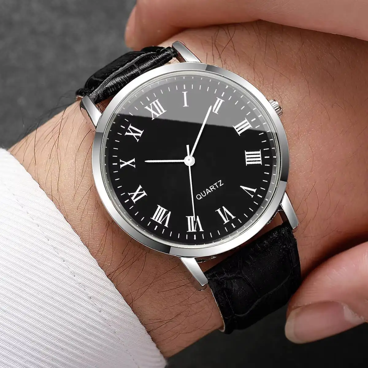 4 قطعة/المجموعة حزام جلدي أنيق رجال الأعمال ساعات عادية التناظرية ساعة كوارتز للرجال ساعة Reloj Hombre (بدون صندوق)