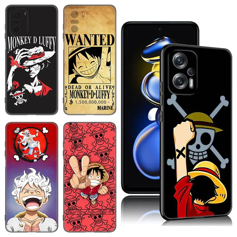 Anime One Piece Luffy Black Silicone Phone Case For Xiaomi POCO X3 X4 NFC F5 M3 M4 M6 X5 X6 Pro F3 F4 GT 5G C55 C65 M5