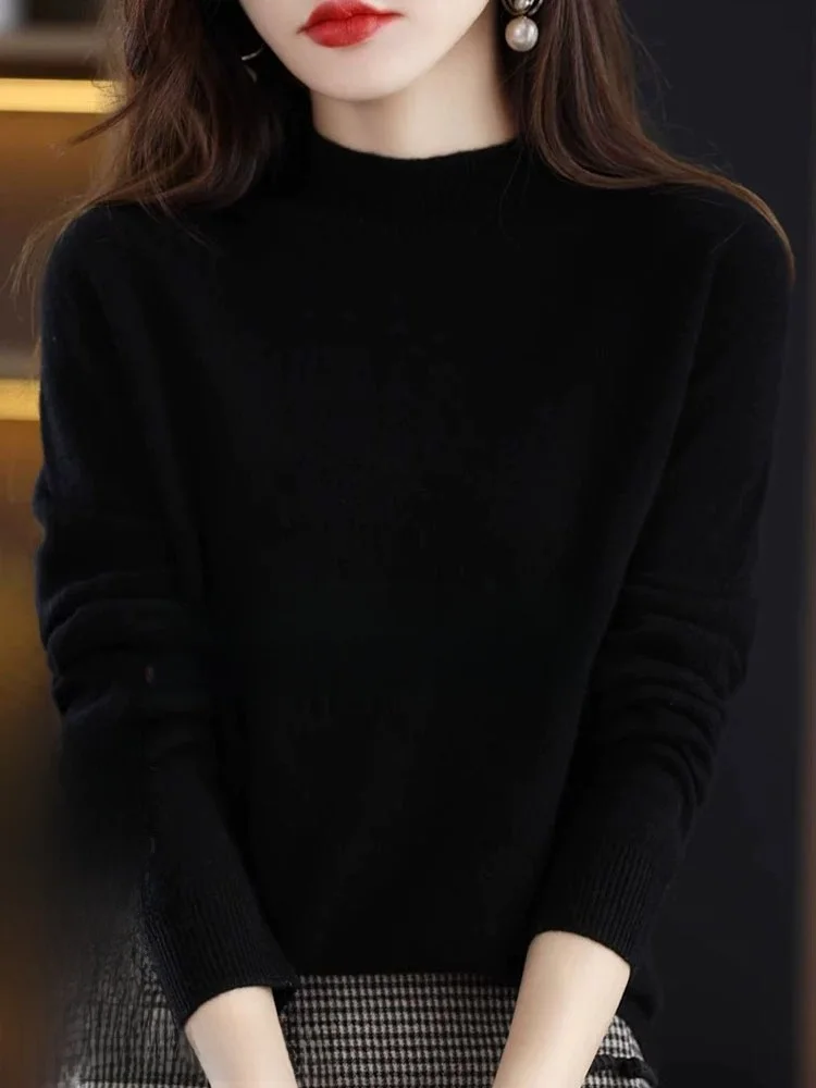  Thiened Long Sve Camere Sweater Women's Loose Fit Woolen Top f High Collar Autumn Winter Base Layer irt