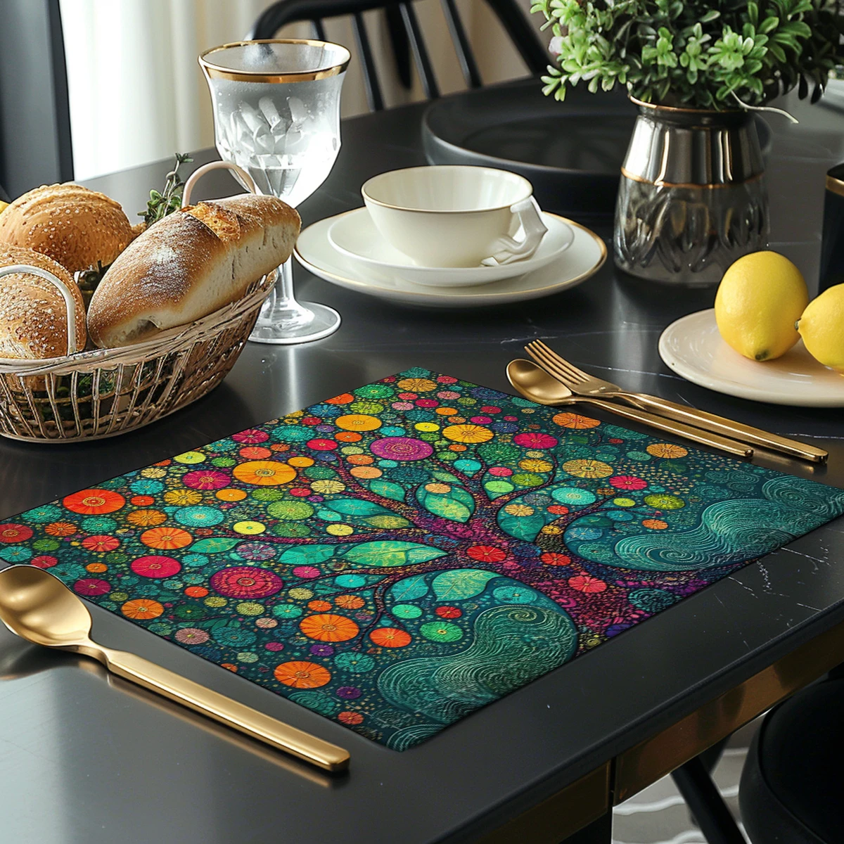 Exquisite Hummingbird and Floral Pattern Polyester Placemat - Festive Dining Table Decor, Soft Washable Table Mat for Home Use