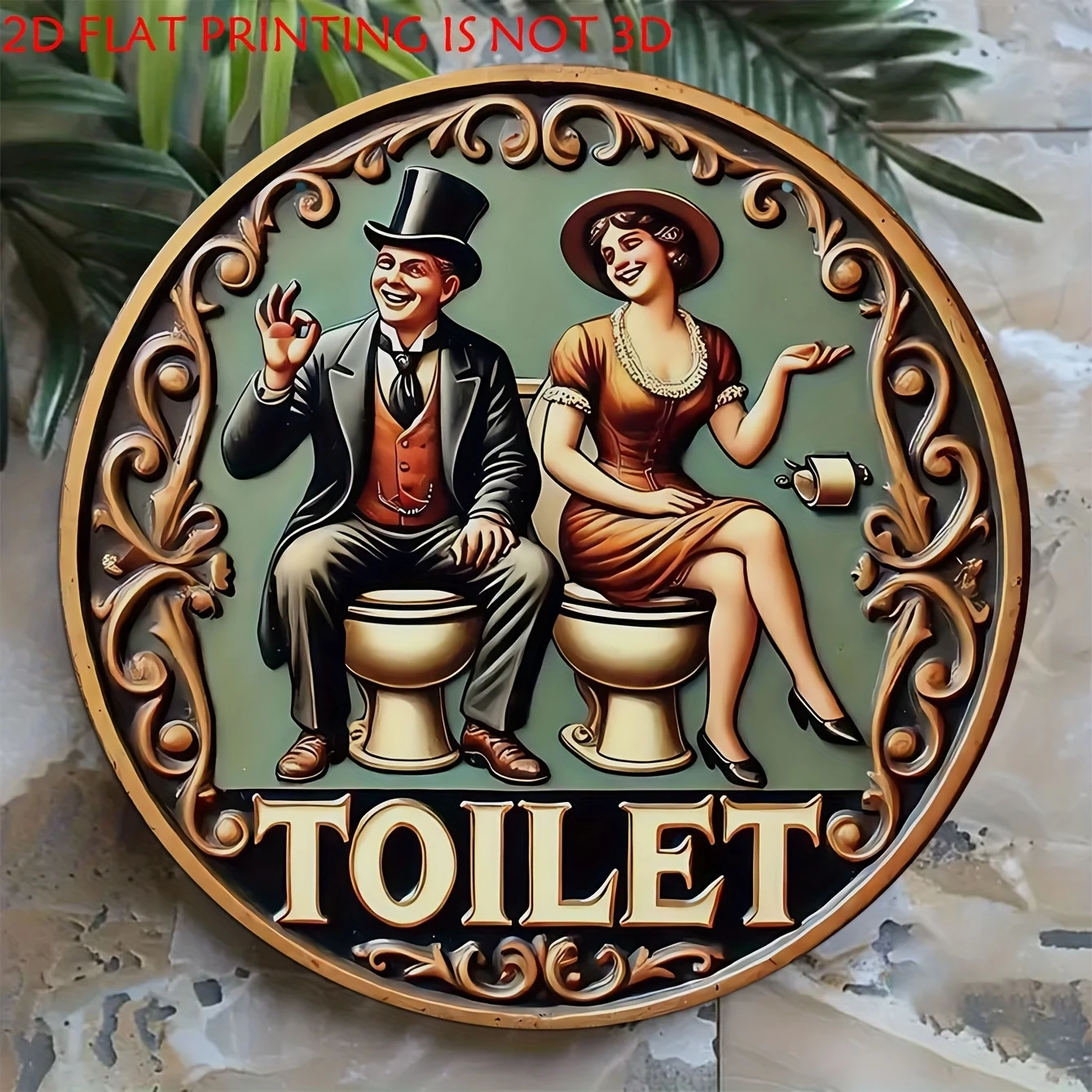 2DRetro Round Flat Wooden Disc Toilet Lid Cover Home Decor Men Women Bathroom Family Bar Low-Key Design Unique Decoration Gift