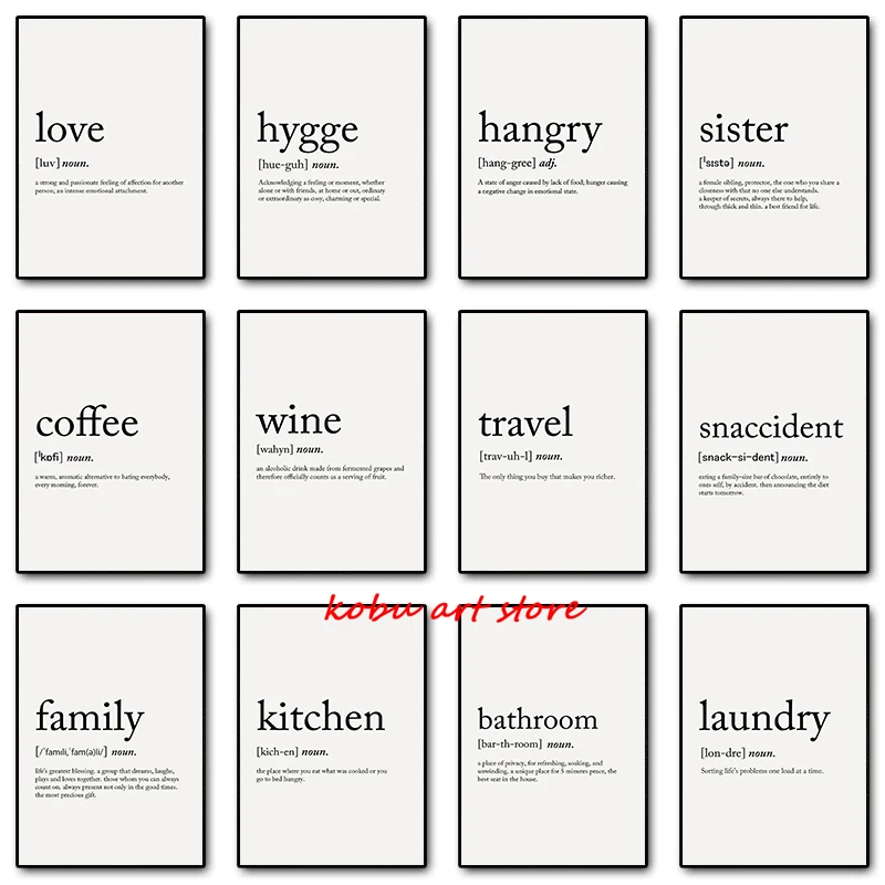 Word Definition Hangry Family Coffee Sister Dictionary Poster Print Canvas Painting Wall Art Picture for Living Room Home Decor