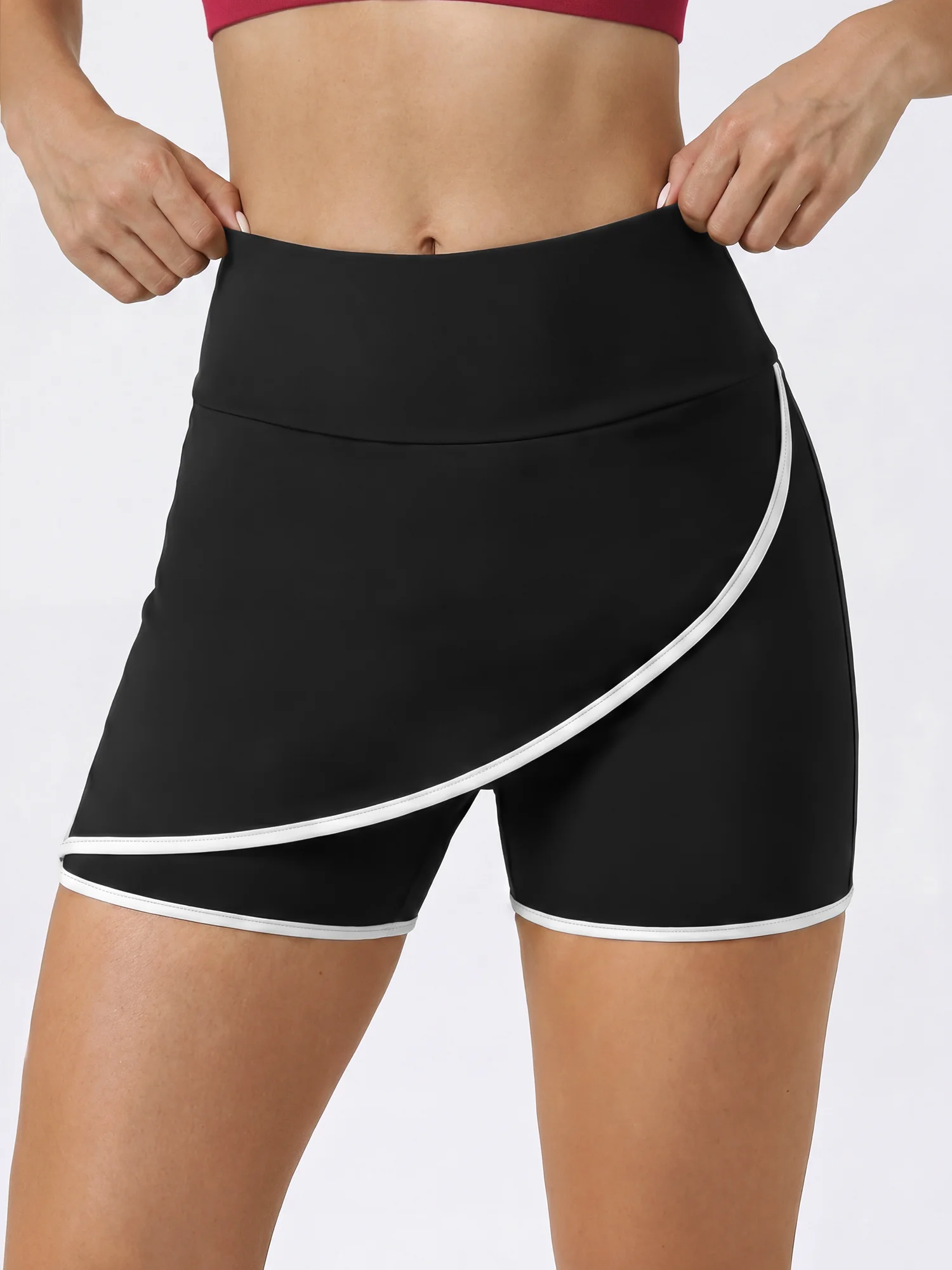 Versatile Contrast Binding Wrap Short Pants High Rise Soft Fabric Women Daily Shopping Outdoor Casual Slim Trousers