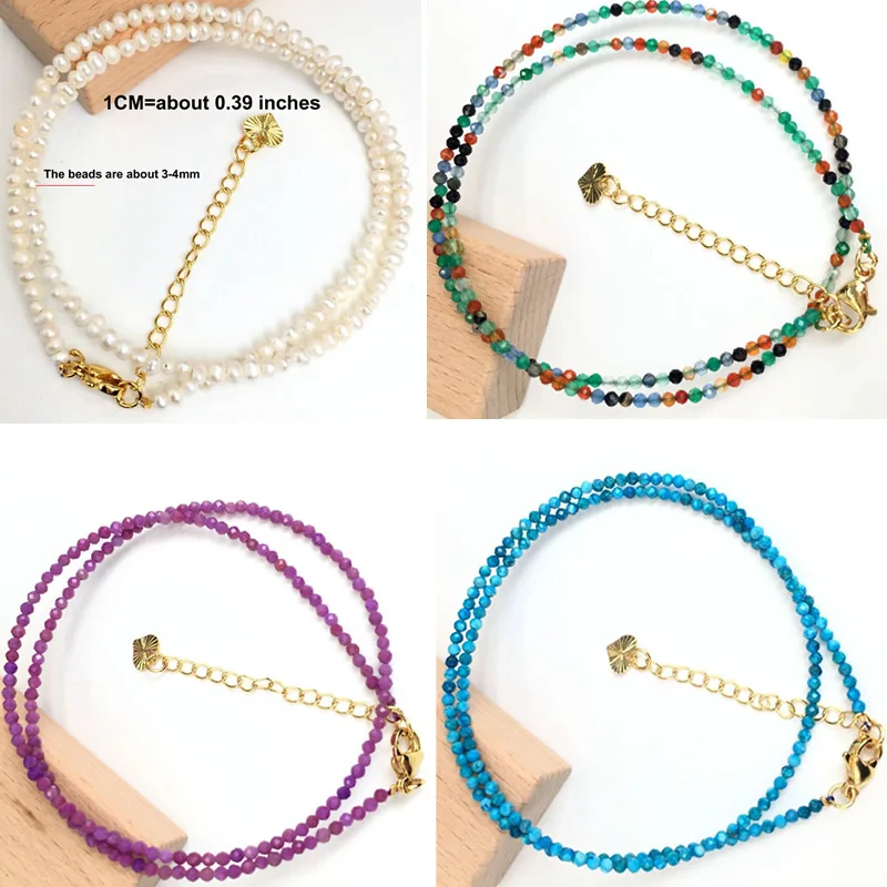 Faceted Gemstones 2-3mm beads Necklace Bracelet Quartz Crystal agate natural pearl aquamarine Men Female Jewelry Party Gift