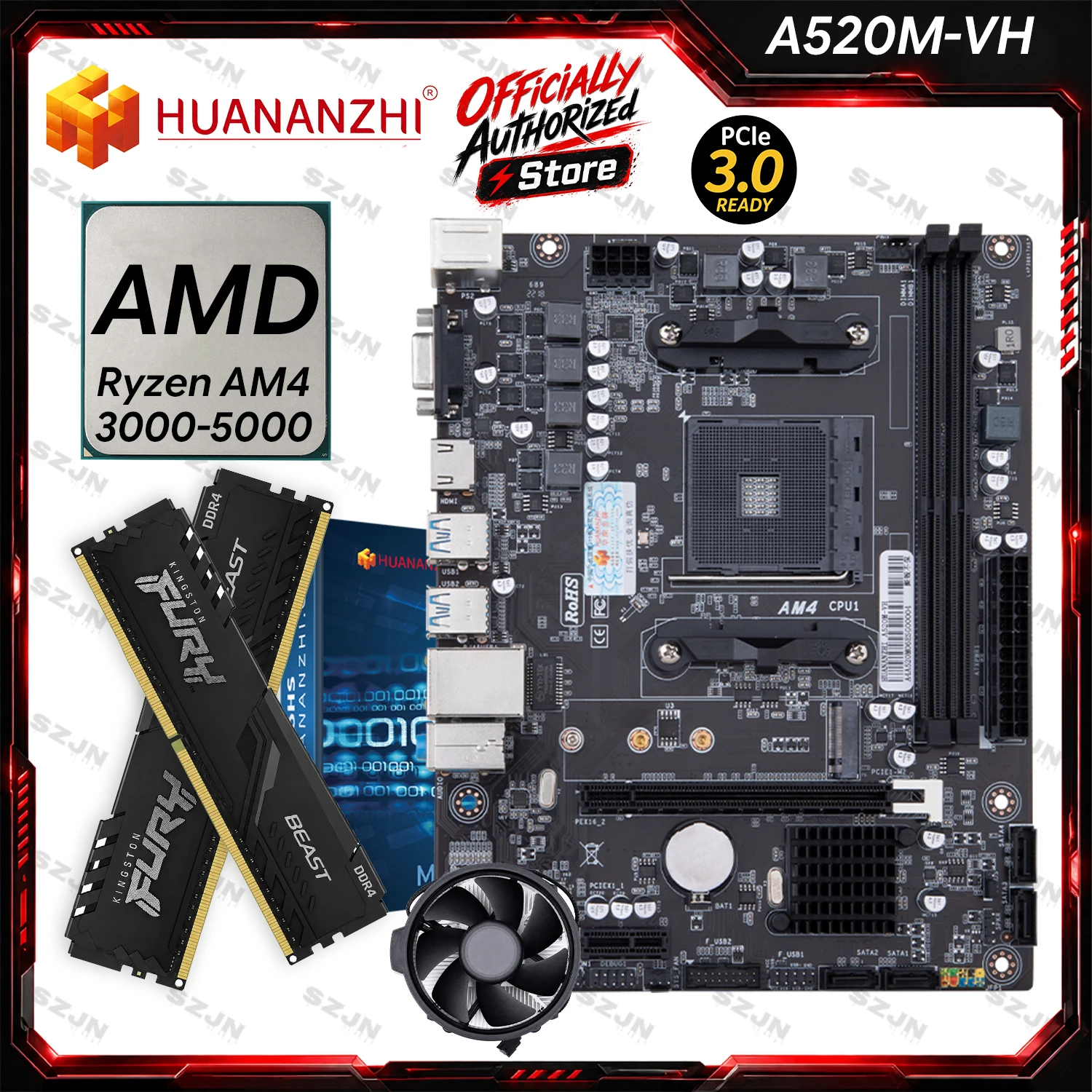 A520 Motherboard CPU-Set mit Ryzen 3000/5000 DDR4 Dual Channel Max 64 GB unterstützt M.2 NVME SATA 3.0 Gaming Mothweboard Kit