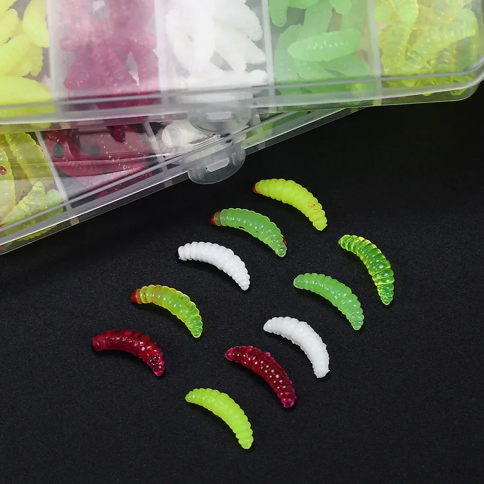 100Pcs Soft Mini Maggot Baits 2cm 5 Colors Mixed Fishing Lures