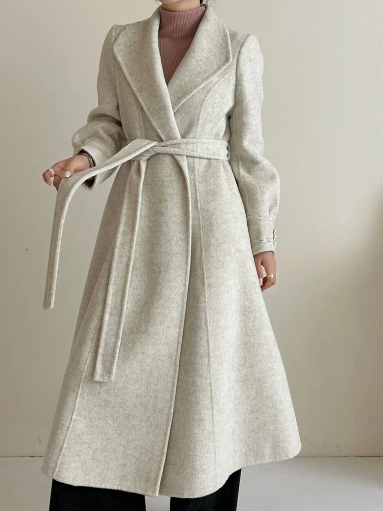 ZMEENNA-abrigo elegante de mezcla de lana para mujer, abrigo clásico de invierno de longitud completa con solapa con muescas, chaqueta elegante ZM4018