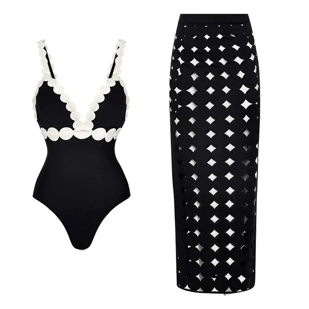 3Pcs Laser Cut Swimsuit Women Sexy Bikinis Push Up Bikini Set High Waisted Biquini Female Hollow Swimwear Bathing Suit Beachwear