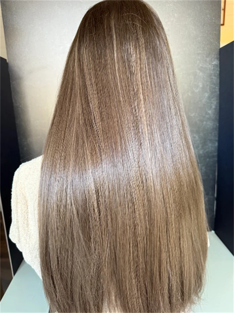 13x4 أومبير الكستناء البني تسليط الضوء على شعر مستعار لينة طويلة مستقيم شعر مستعار الاصطناعية الدانتيل الجبهة الباروكات للنساء الاصطناعية مقاومة للحرارة الباروكات #3