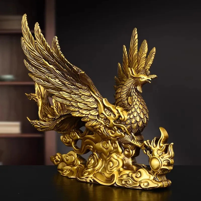 Immortal Phoenix Sculpture with Auspicious Clouds - Pure Copper Art Symbolizing Eternal Love & Harmony, Grand Wedding Gift & Hom