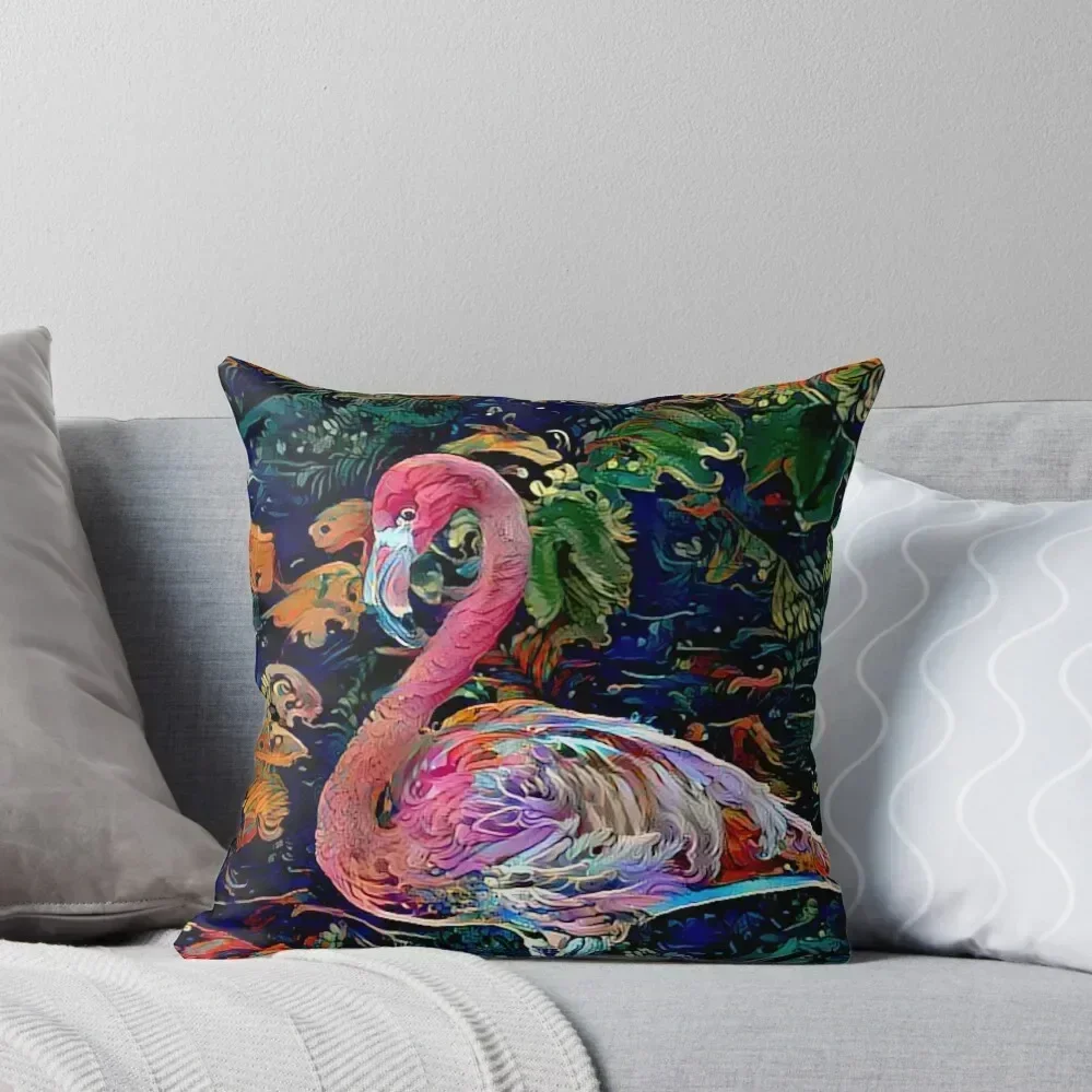 

Dreams of an Embroidered Flamingo Throw Pillow Decorative pillow case anime girl Ornamental Pillow