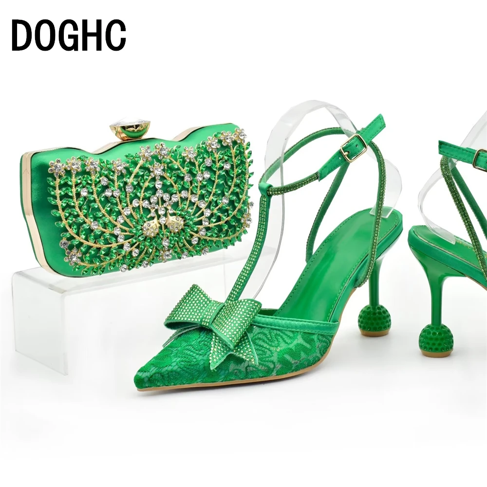 

New Arrival Elegant Women Pumps Shoes with Matching Bag Set Decorated with Rhinestone Fashionable High Heels Party Pumps