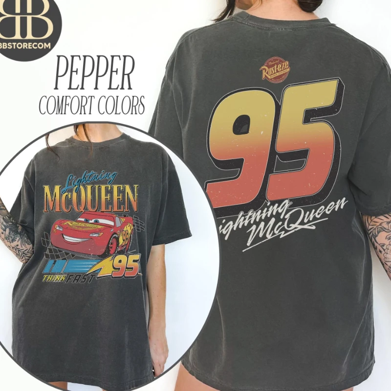

Retro Lightning McQueen Comfort Colors Shirt, Pixar Cars Tee, Piston Cup shirt, Pixar Cars Shirts, Rusteze Cars Shirt Disneyland