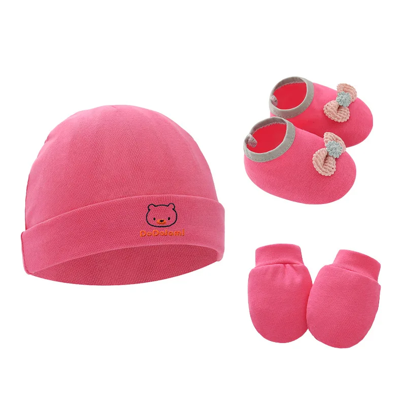 3pcs Cotton Baby Beanie for Newborn Baby Bonnet Gloves Socks Set Baby Hat for Girl Boy New Born Gift Cartoon Cap