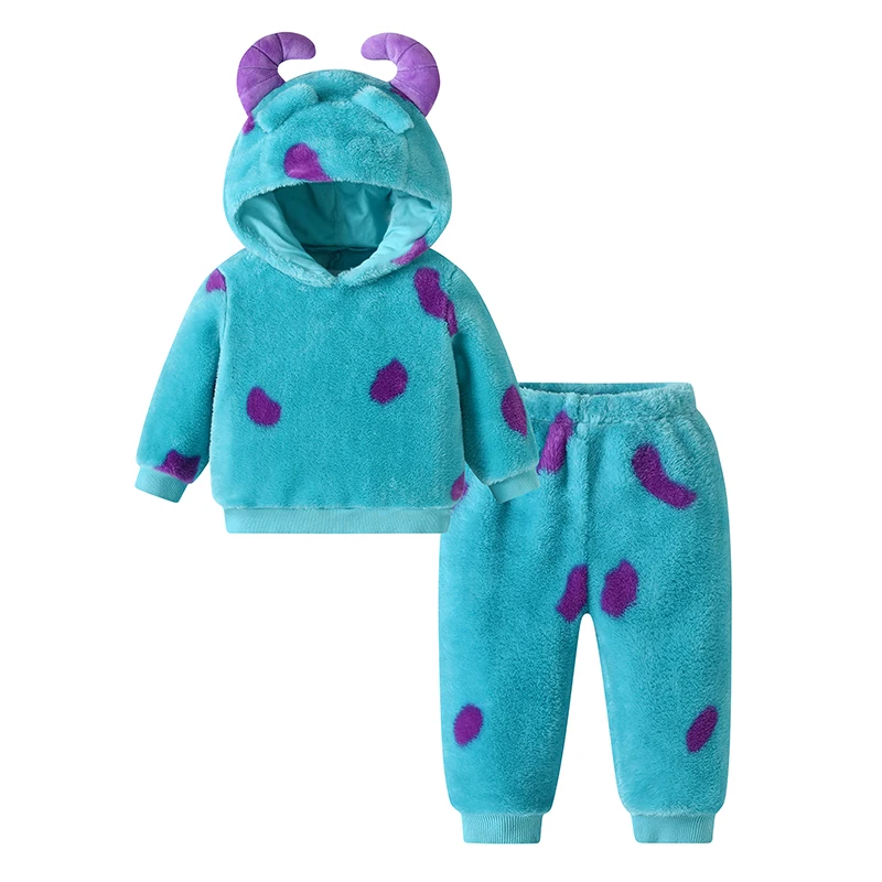 Toddler Girl Boy Halloween Costume Long Sleeve Plush Hooded Sweatshirts Pants Set Funny Monster Cosplay Outfits