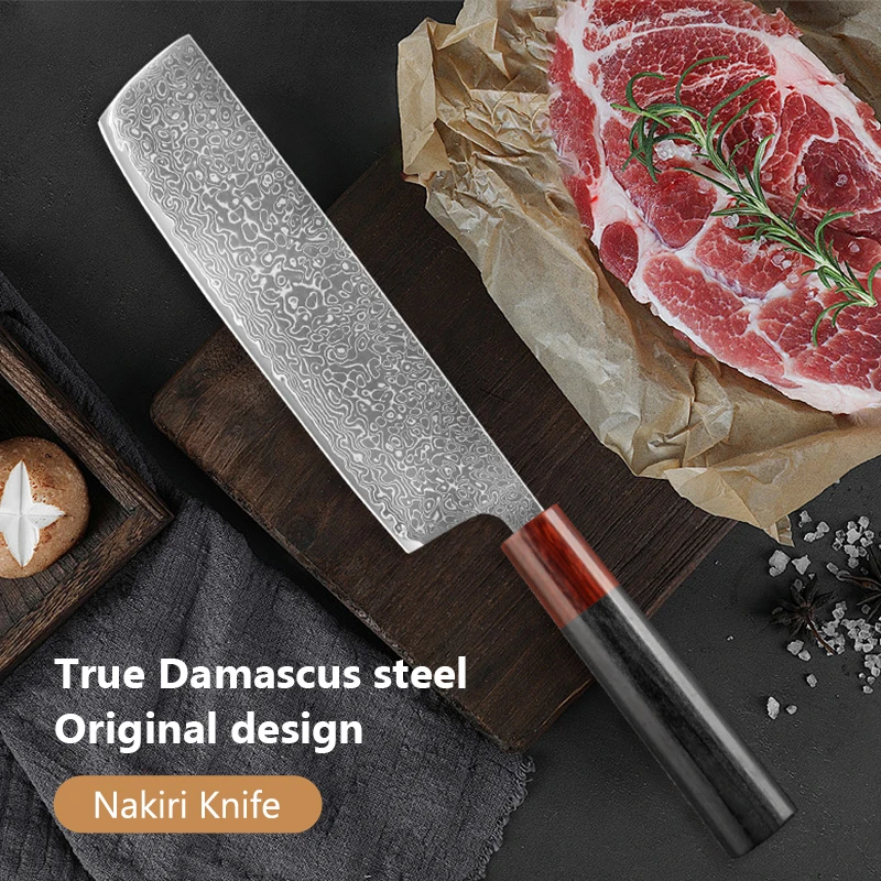 7-Zoll-Nakiri-Messer, Damaststahl, 67 Schichten, Kochmesser, Küchen-Gemüsemesser, superscharfes japanisches Messer mit Pakkawood-Griff