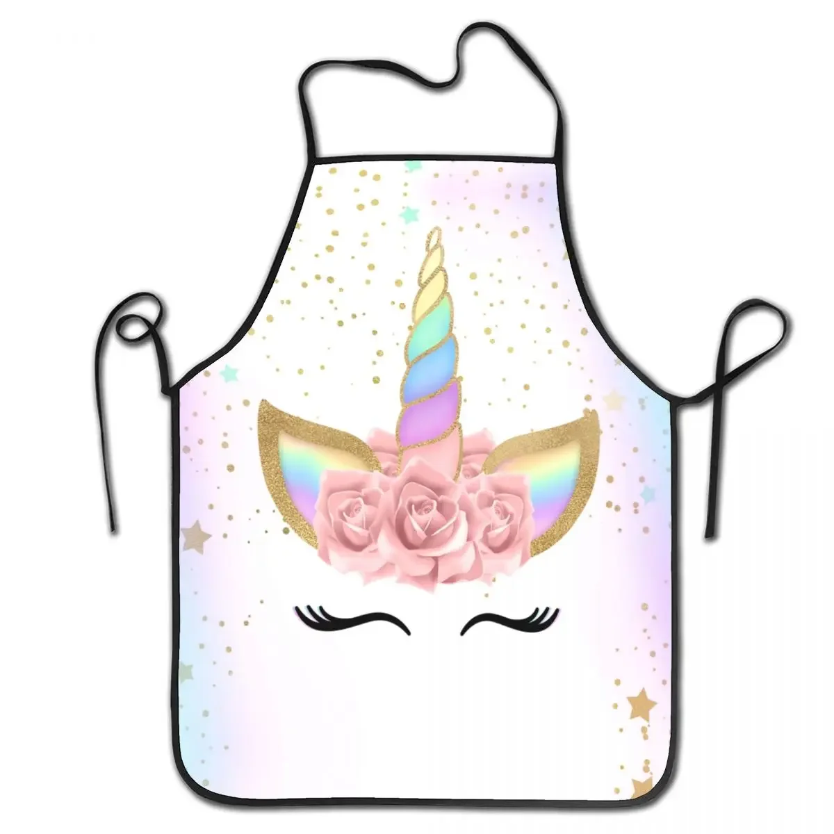 Unisex Pink Stars Unicorn Bib Apron Adult Women Men Chef Tablier Cuisine for Kitchen Cooking Cute Fantasy Cartoon Painting