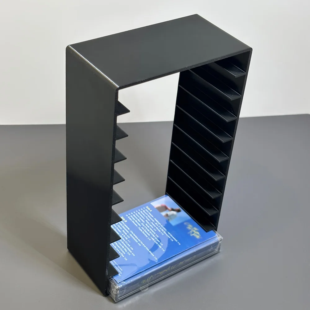 1 Stück schwarze Kassettenhalterbox aus Kunststoff mit Magnetverschluss, kompakter Organizer mit großem Fassungsvermögen, bietet Platz für bis zu 10 Kassetten – Detail 10