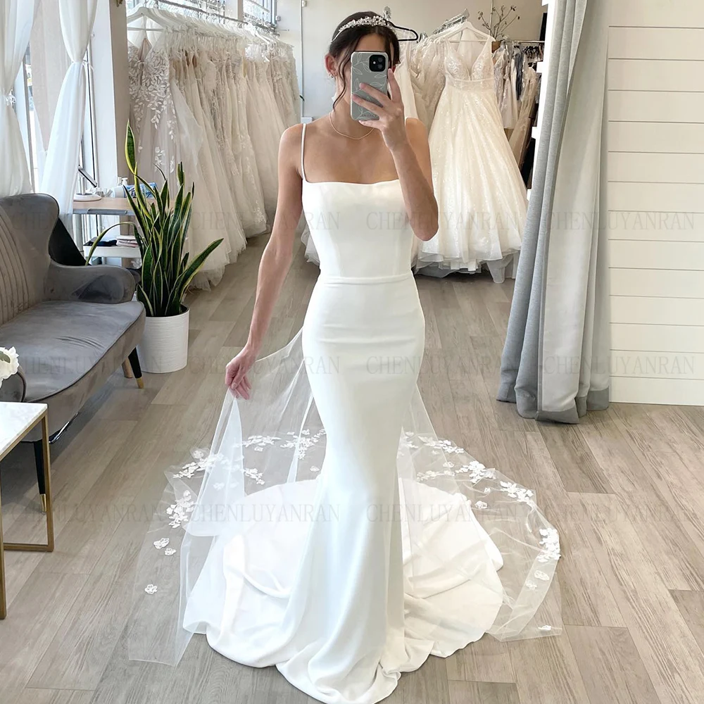 

Mermaid Applique Wedding Dresses Spaghetti Strap Sexy Bride Dresses Satin Long Eleglant Dresses For Women 2023 Robe De Mariée