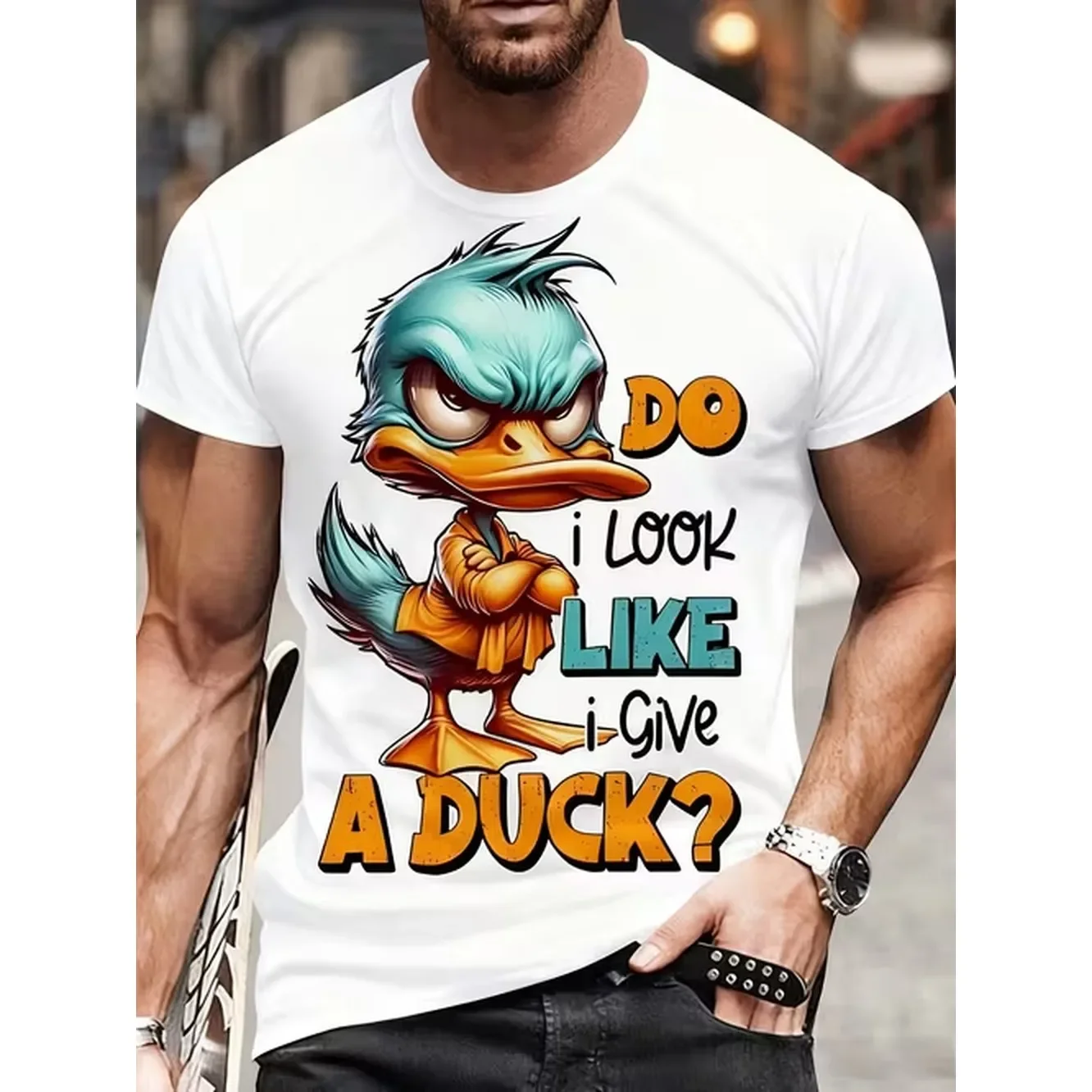 Mens Do I A Duck T Shirts for Funny Neck Short Sleeve T Shirt Lightweight Knit Fabric for Everyday Themed Events Funny Animal Print Shirt for Men Summer Outfit Lettering Breathable Material Humor Lovers