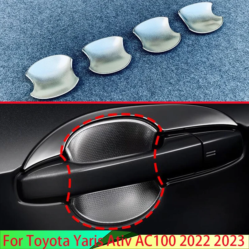 For Toyota Yaris Ativ AC100 2022 2023 ABS Chrome Door Handle Bowl Cover Cup Cavity Trim Insert Catch Molding Garnish