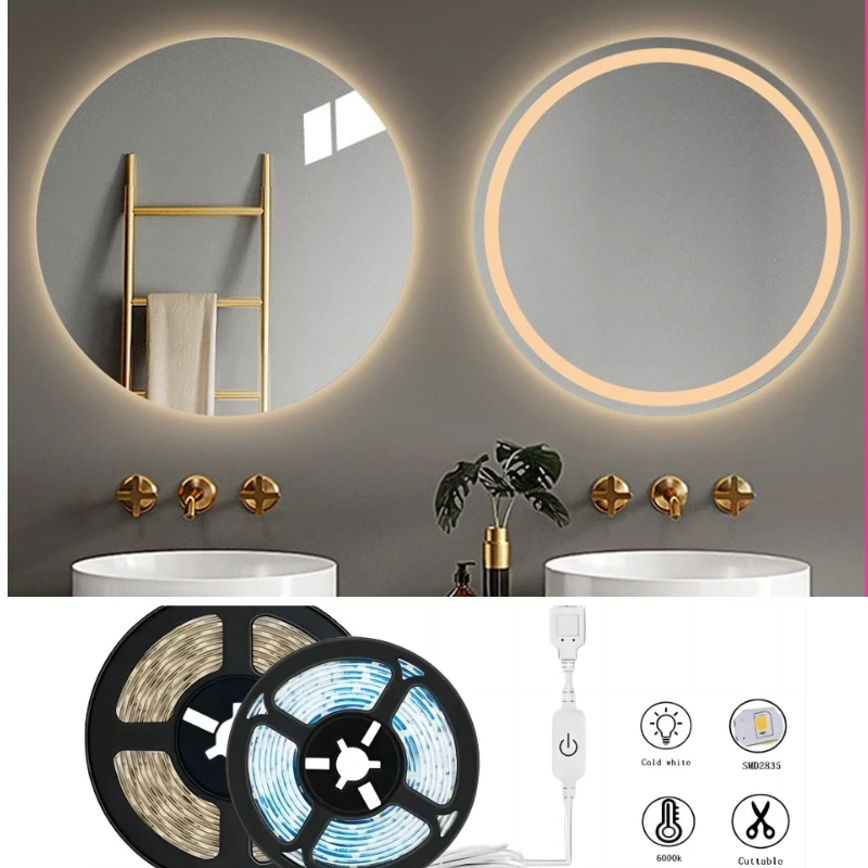 

5V USB 2835 LED Strip Light Touch Sensor Dimmable Tape Light for Vanity Mirror Bathroom Mirro Stair DIY Home Decor Lighting