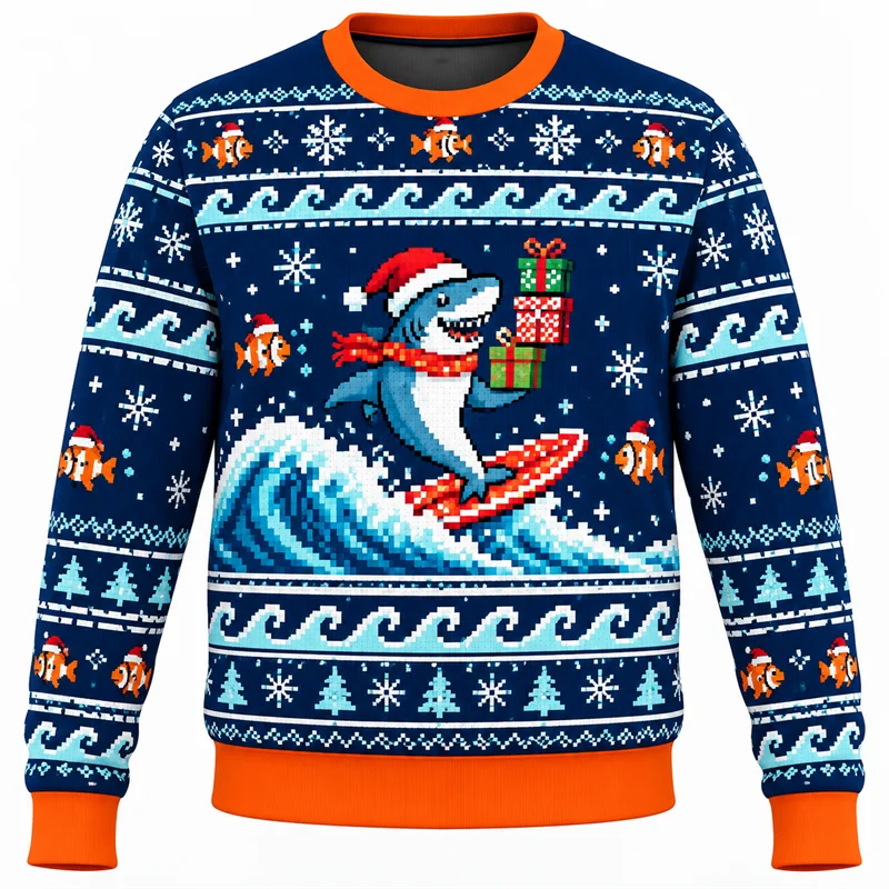 Retro Snowflake Borders Frame Festive Cartoon Graphics on a Christmas Sweater, Novelty Xmas Pullover for Winter Holiday Parties