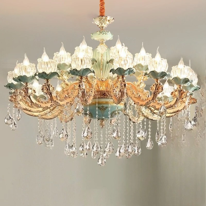 

European crystal living room lamp, warm bedroom French ceramic chandelier