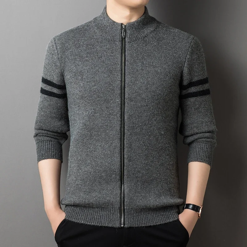 

3 Colors!2023 Autumn and Winter New Men's Cardigan Sheep Camel Knitted Zipper Sweater Thickened Warm Sweaters