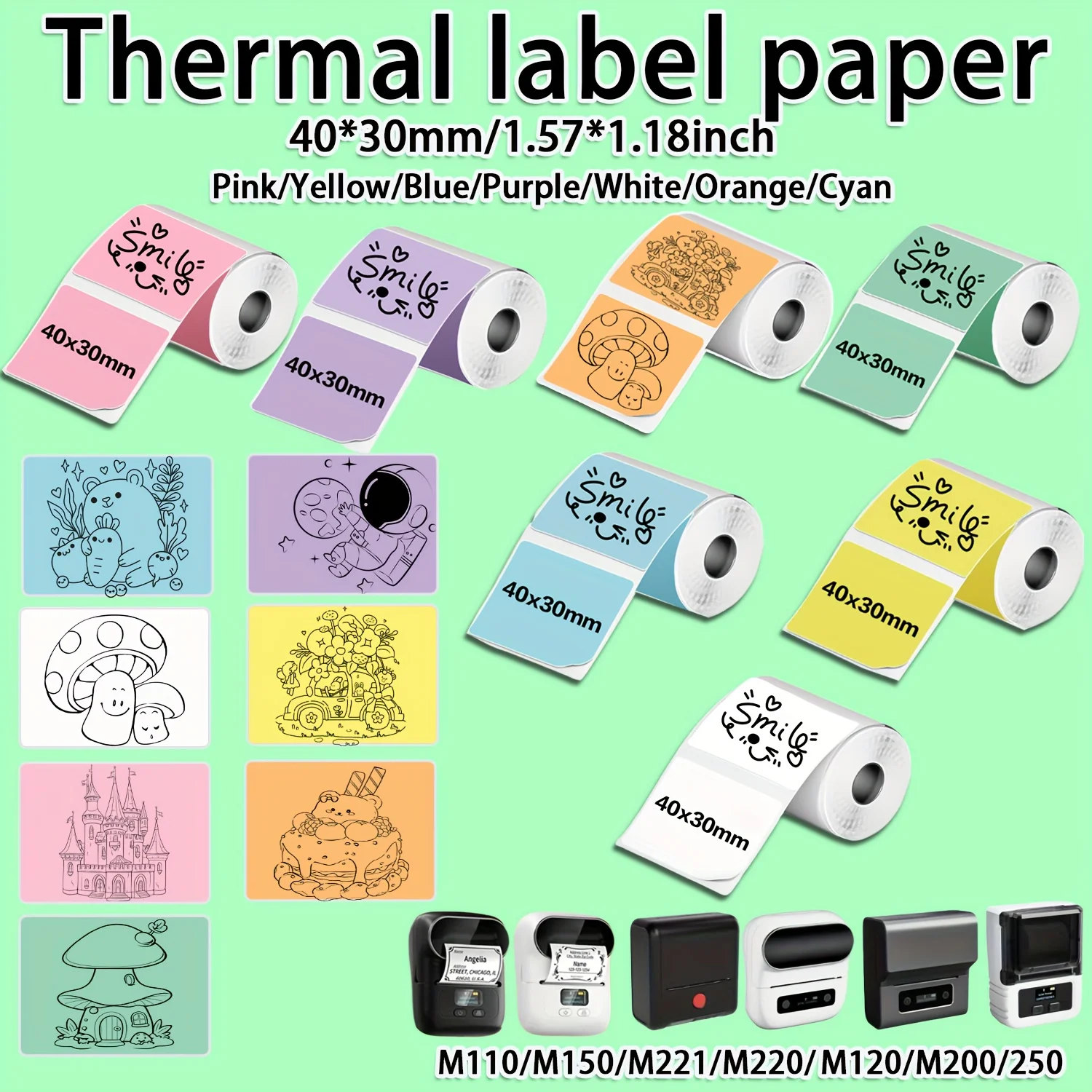 

40x30mm Thermal Labels Self-Adhesive Roll for M110 M221 M220 M120 M200 Printers Home Office School Barcode Address Use