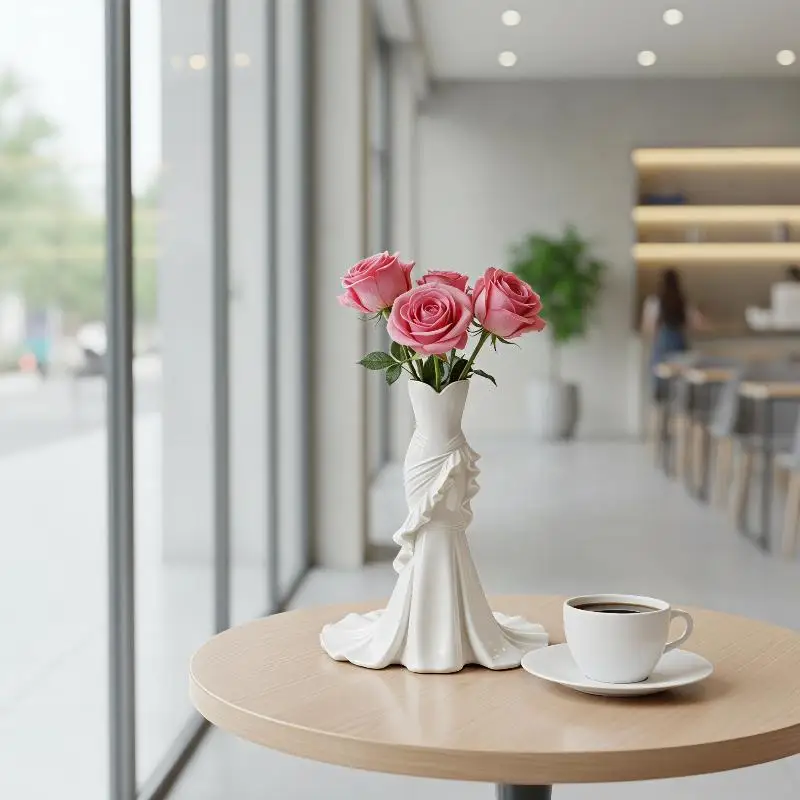 White Lady Dress Art Vase Creative Mermaid Skirt Resin Decorative Vase Suitable for Restaurant Table Decor