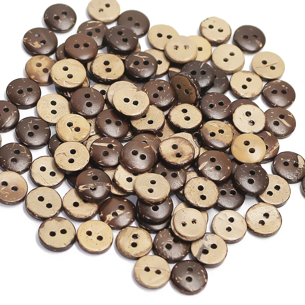 50/100 PCS/Lot 10mm Brown Coconut Shell 2 Holes Buttons Sewing Buttons For DIY Crafts Garment Sewing Accessories