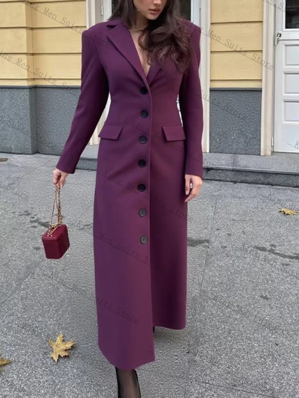 

Purple Cashmere Women Suit 1 Piece Winter Long Blazer Wool Prom Dress Customized Winter Formal Guest Wedding Tuxedos Party Coat