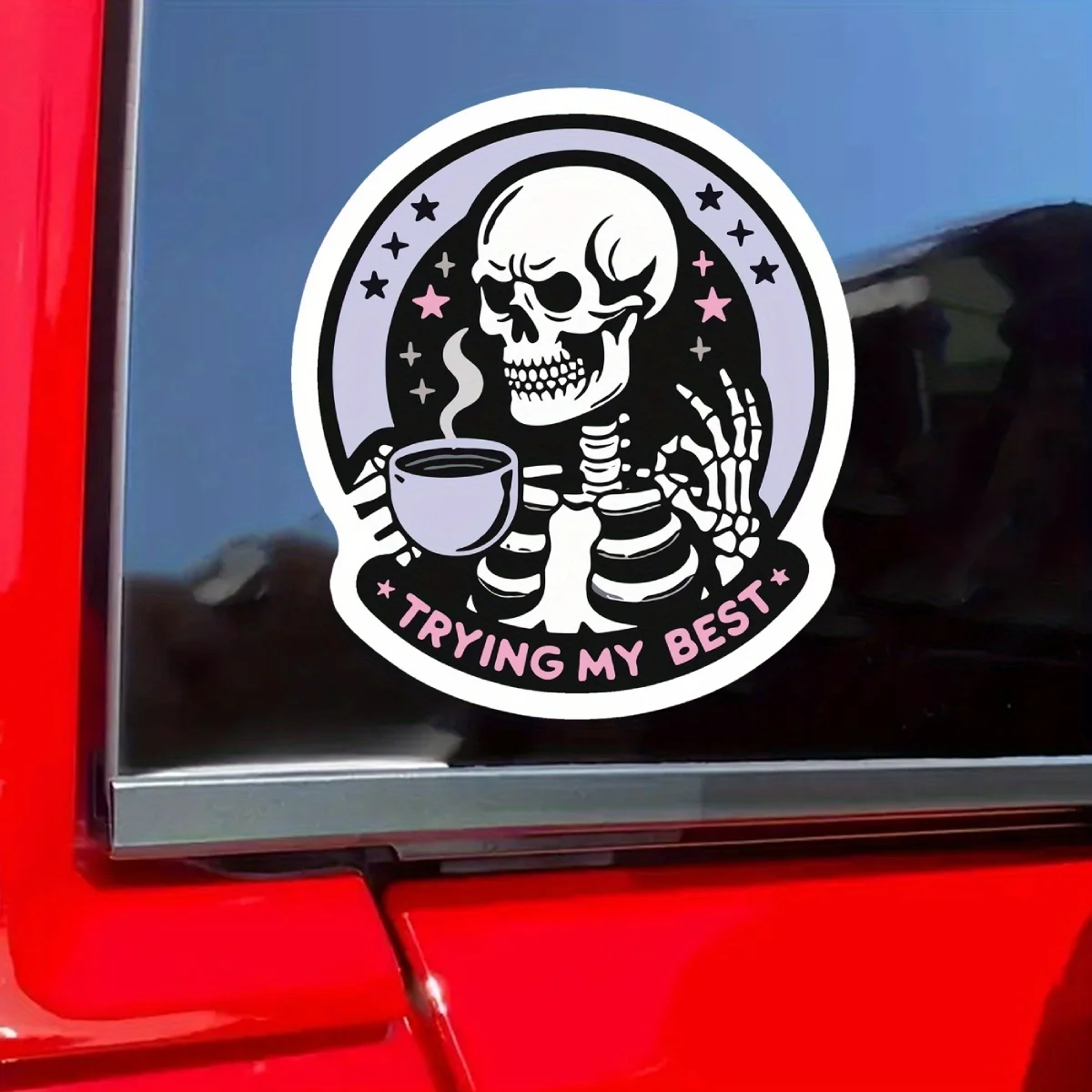 Esqueleto vibrante de 1 unidade – Adesivo temático "Trying My Best", ótimo para bicicletas, guitarras, geladeiras, cadernos e organizadores de mesa